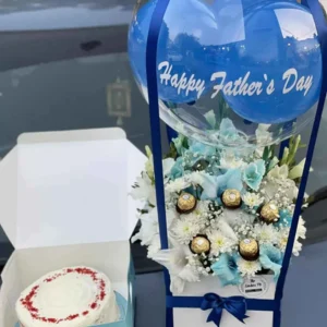Dad’s Luxe Surprise – Balloon Box with Flowers, Ferreros & Layers Cake