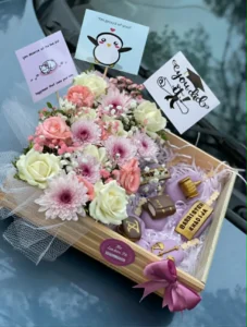Caps & Blooms Graduation Luxe Wooden Basket Combo