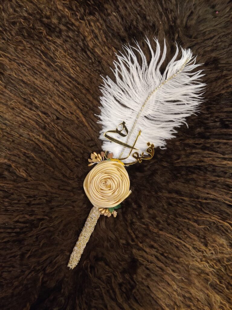 Feather Nikkah Pen Elegant Gold Lace and Flower From ₨